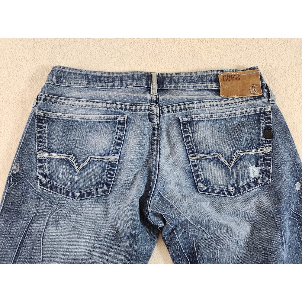 Mens Guess Premium Rebel Straight Leg Blue Jeans Size 32 x 30 Y2K - Picture 5 of 9